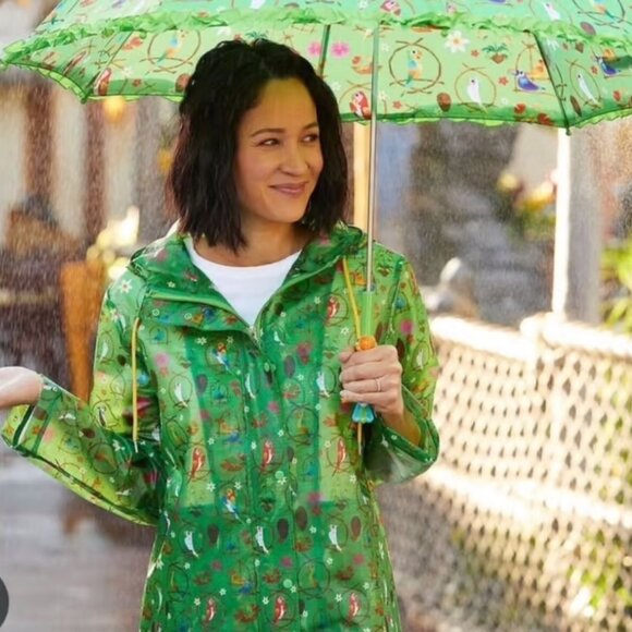 Disney Enchanted Tiki Room Rain Jacket Disney Parks Women Sz S Green Raincoat - Picture 1 of 9